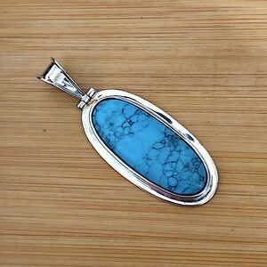 $68 Estate Turquoise Drop Pendant Marked LUC 925
